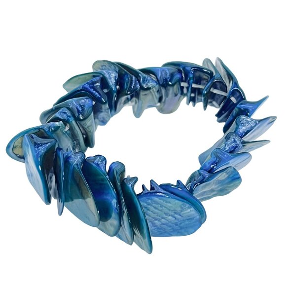 Vintage Wide Blue Abalone Shell Stretch Bracelet (5520) - Picture 4 of 4